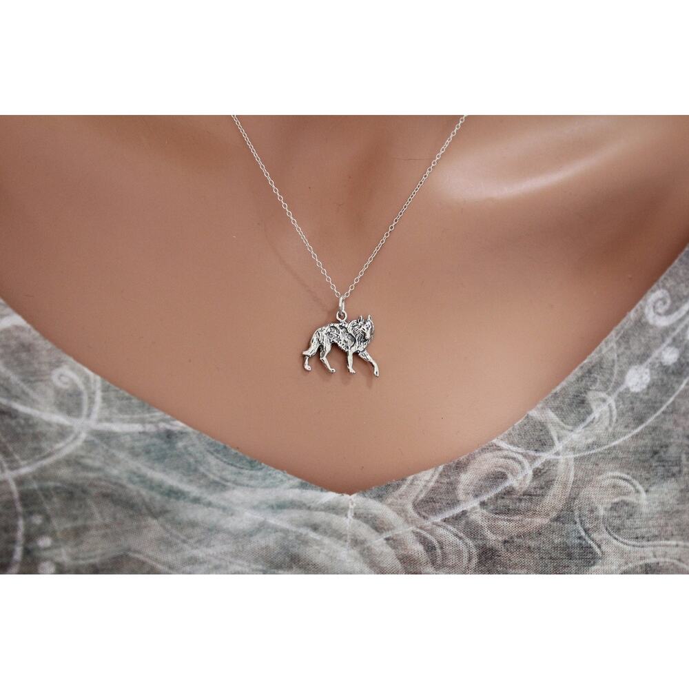 Sterling Silver Oxidized Wolf Necklace